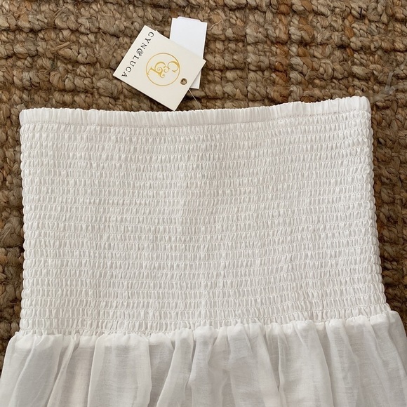 NWT CYN & Luca Swim Cover Up dress Women’s White Smocked Sheer Beach  Sz M - Picture 3 of 10